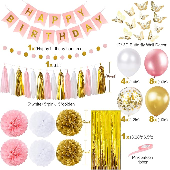 Pink and Gold Birthday Party Decorations - Image 3