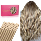 WENNALIFE Tape in Hair Extensions Human Hair, 20pcs 50g 24 inch Ash Brown with Platinum Blonde Highlights Remy Hair Extensions Straight Human Hair Tape in Extensions Skin Weft Tape Extensions