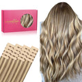 WENNALIFE Tape in Hair Extensions Human Hair, 40pcs 100g 24 inch Ash Brown with Platinum Blonde Highlights Hair Extensions Real Human Hair Straight Invisible