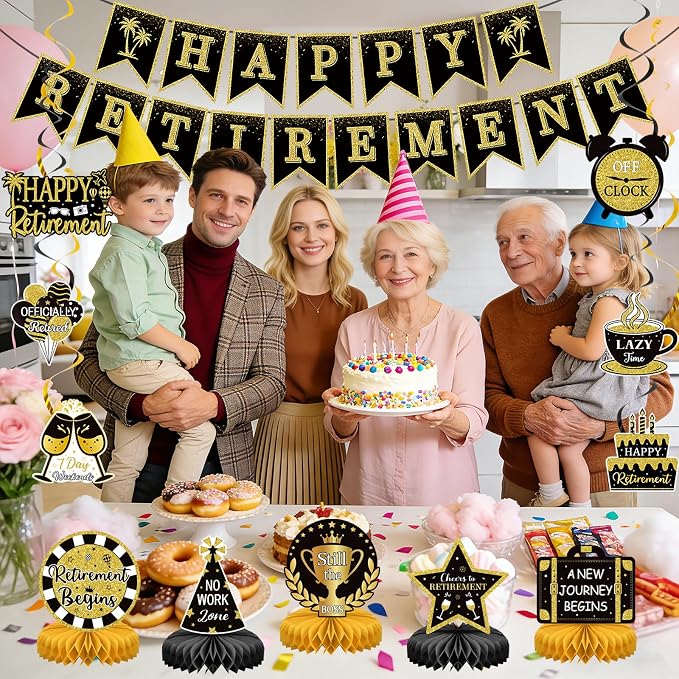 Retirement Party Decorations Black and Gold Happy Retirement Banner - Image 5