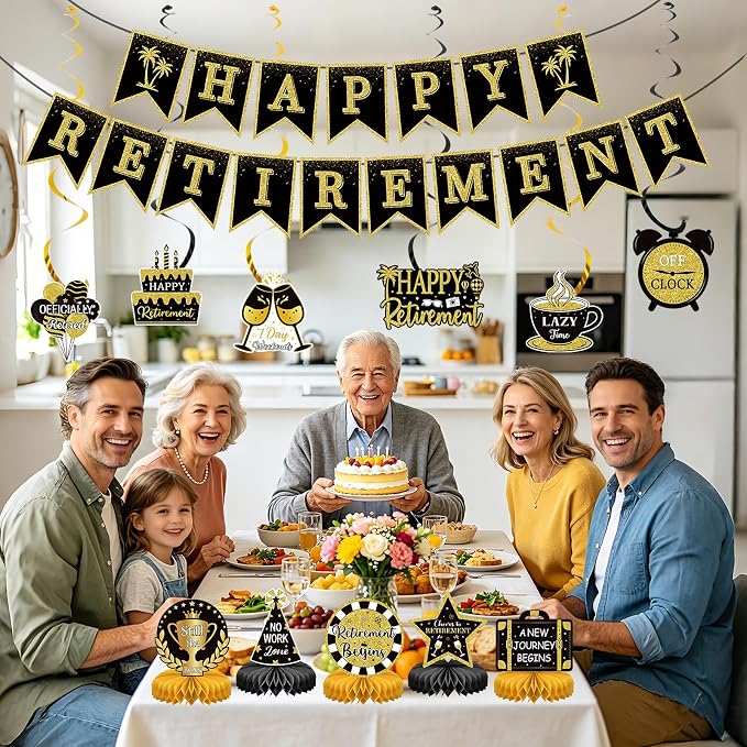 Retirement Party Decorations Black and Gold Happy Retirement Banner - Image 7