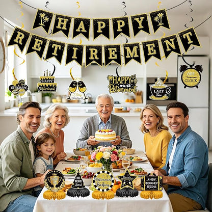 Retirement Party Decorations Black and Gold Happy Retirement Banner - Image 7