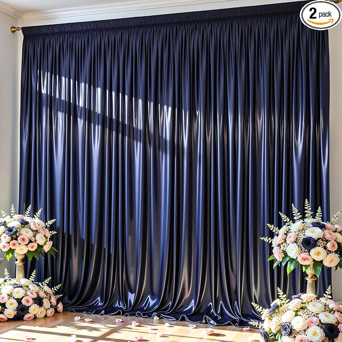 10x10 ft Navy Blue Glitter Backdrop Curtain by Partisky