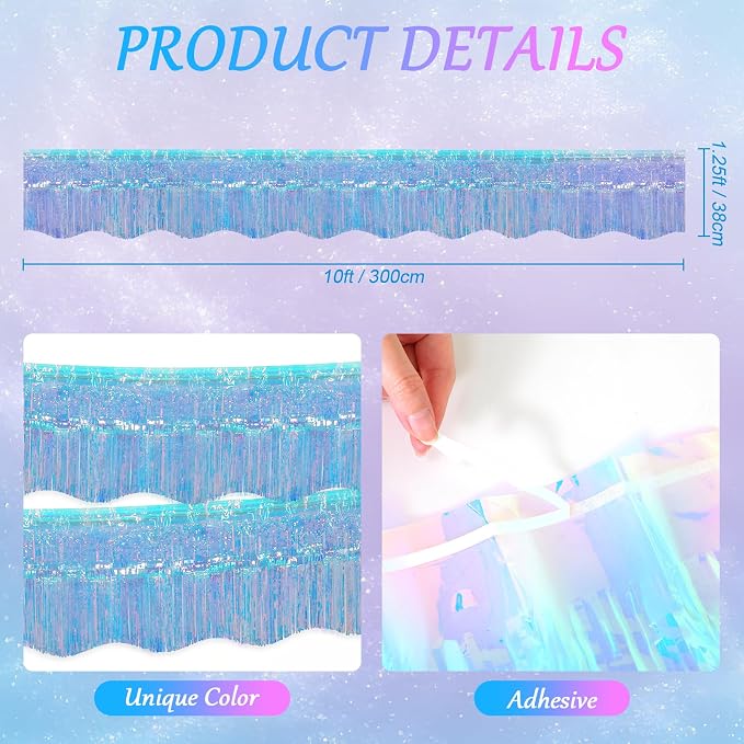 LOLStar Iridescent Blue Foil Fringe Tinsel Garland Streamer Banner, 6 Pack | - Image 2