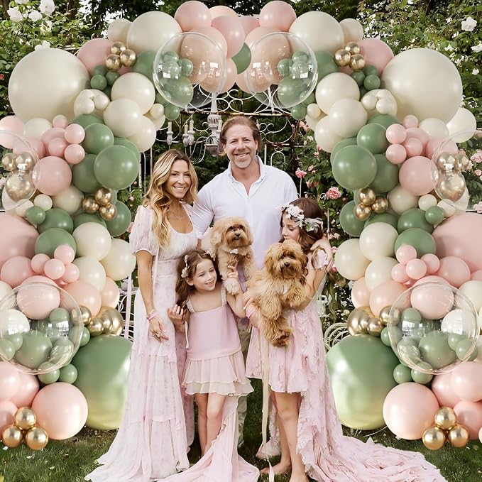 Sage Green and Pink Balloon Arch Kit - Image 4