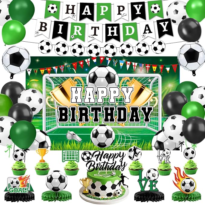 Soccer Birthday Party Decorations Includes Banner, Foil & Latex Balloons by QIYANPAX