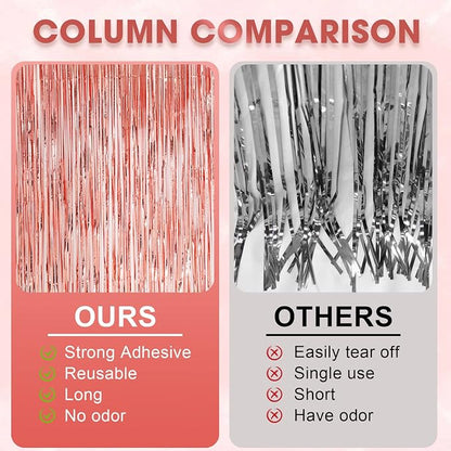 Voircoloria Rose Gold Foil Fringe Backdrop Curtains, 2 Pack | Tinsel Streamers - Image 5