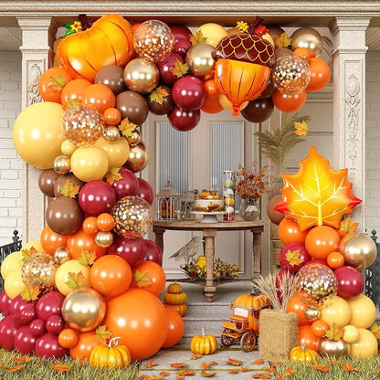 Fall Balloon Arch Kit, Thanksgiving Orange Burgundy Yellow Balloon Garland | by Jobkoo
