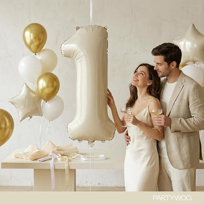 PartyWoo Number Balloons 40 Inch White Number 1 Kit 25pcs - Image 9