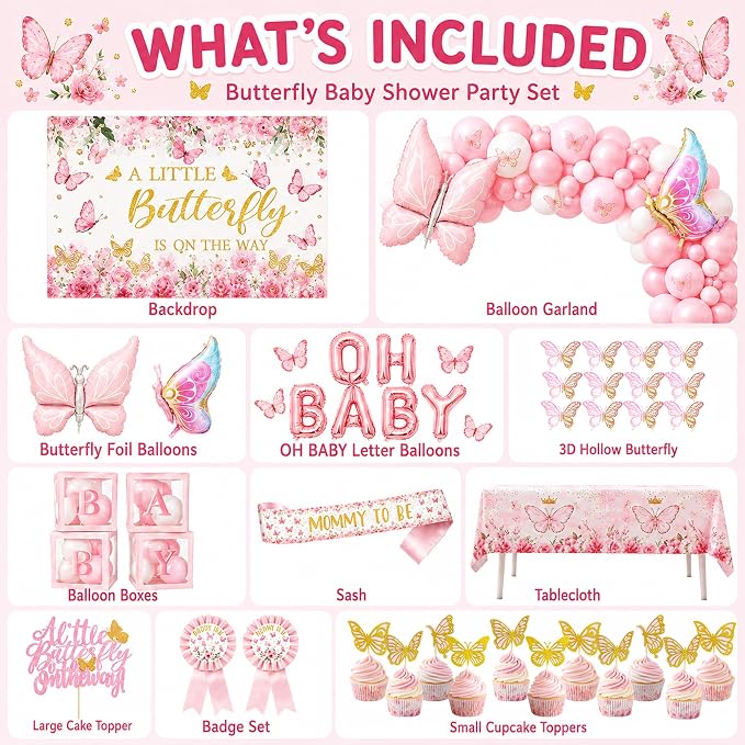 Pink Butterfly Baby Shower Decorations - Image 3