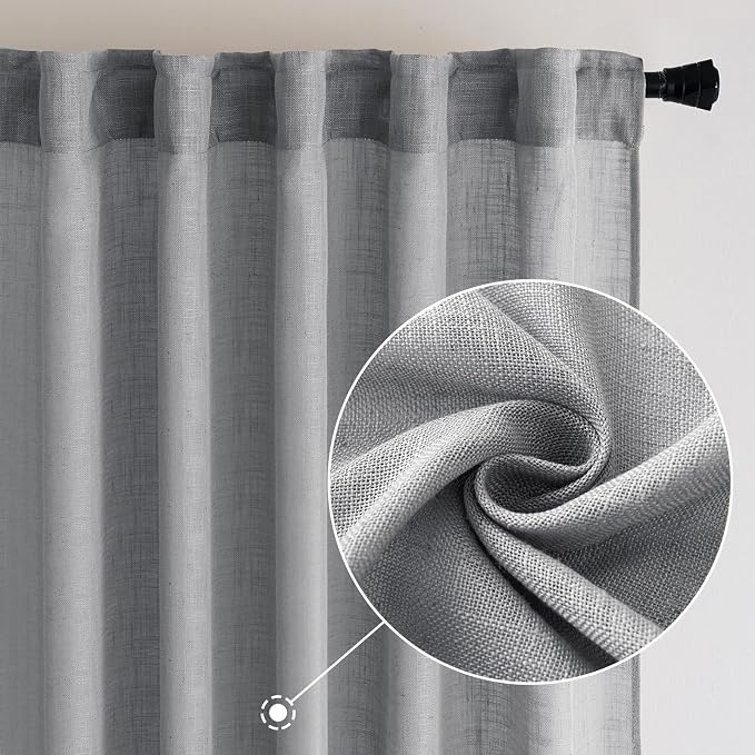 MIULEE Grey Linen Curtains 52x96 Inch Long - Image 2