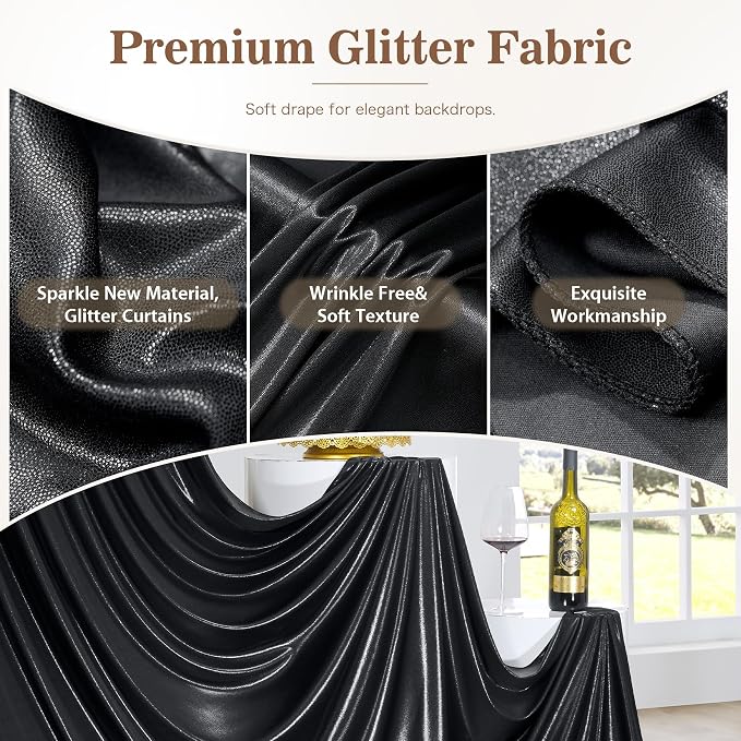 20ft x 10ft Champagne Black Sequin Backdrop Curtain - Image 5