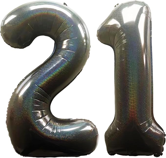 Laser Black Number 21 Balloons 40 Inch Giant Number Black 21 Foil Mylar by COLORFULELVES