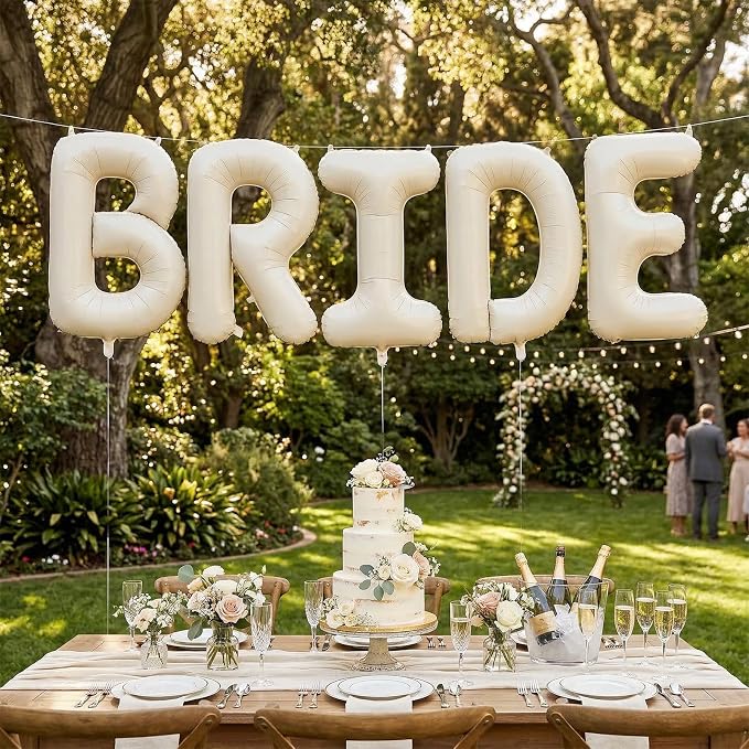 Biapian 40 Inch BRIDE Letter Balloons, Big Cream BRIDE Foil Balloons - Image 7
