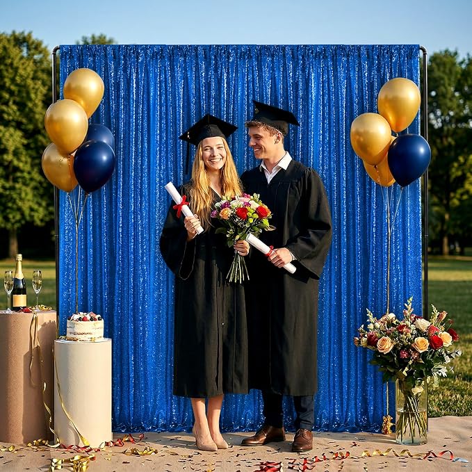 4th of July Party Decorations, 1 Panel 5FTx8FT Navy Blue Sequin Backdrop - Image 2