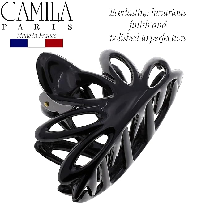 Camila Paris CP853 French Hair Clip for Women Thick Hair for Long Curly Wavy Hair, Black, Girls Hair Claw Clips Fashion Styling Hair Accessories for Women, Strong Hold No Slip Grip, Made in France