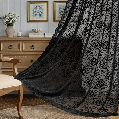 MIULEE Black Floral Lace Curtains 2 Panels, Light Filtering Rod Pocket Panels - Image 3