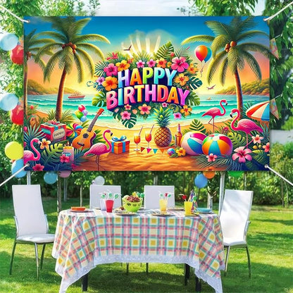 BlissYard Beach Hibiscus Polyester Birthday Banner 71x43 Inch Decor | Polyester - Image 6