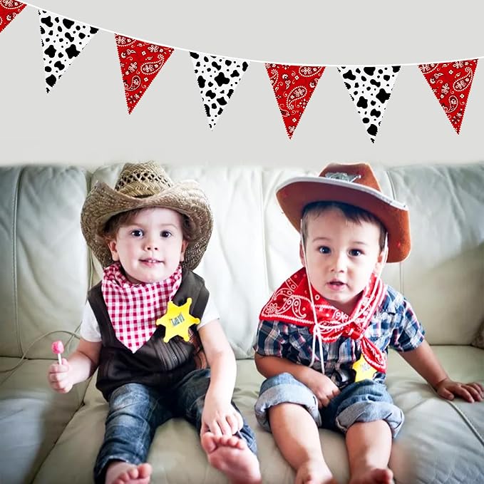 32Ft Western Cowboy Party Decorations Red Paisley Bandana Pennant Wild West - Image 5