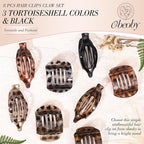 Obeoby 8 Pcs Flat Claw Clips for Women, 2 Types French Flat Hair Clips Hair Accessories Barrettes Large Medium (Tortoiseshell)