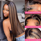 Highlight Ombre Lace Front Wig Human Hair Straight Wigs Human Hair 1B/30 Brown Highlight 13x4 Lace Front Wigs human hair Pre Plucked 200% Density Colored 26 Inch Balayage Glueless Wigs for Women