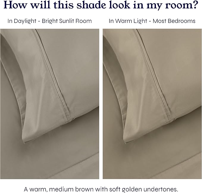 California Design Den Standard Queen Size Pillowcase Set - 400 Thread Count, 100% Cotton Sateen, Set of 2 Pillow Covers, Soft and Breathable - Taupe