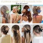 Large Hair Claw Clips 12 Pack, Flower Hair Clips for Thin Hair, Big Square Matte Strong hold for Thick Hair, 3 Styles Hair Clips for Women Thick Hair 4 Colors