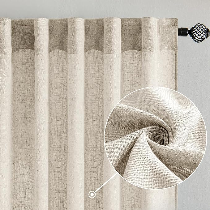 MIULEE Cream Linen Curtains 52x54 Inch 2 Panels - Image 2