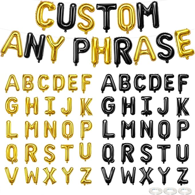 52 Pcs Letter Balloons Black Gold Balloon Banner 16 Inch 2 Sets A- Z Alphabet by Togvu