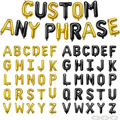 52 Pcs Letter Balloons Black Gold Balloon Banner 16 Inch 2 Sets A- Z Alphabet by Togvu