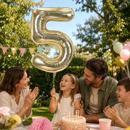 Champagne Gold Number Balloon 5, 40 Inch Large Self Inflating 5 Foil Number - Image 4