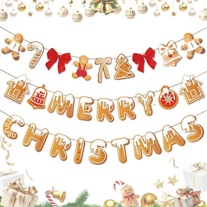 Merry Christmas Banner Gingerbread Christmas Hanging Decoration 3PCS - Image 9