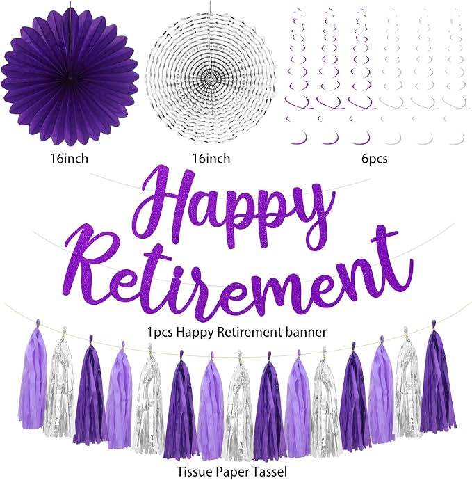 Roetyce Purlpe Retirement Party Decorations Women, Happy Retirement Banner | - Image 5