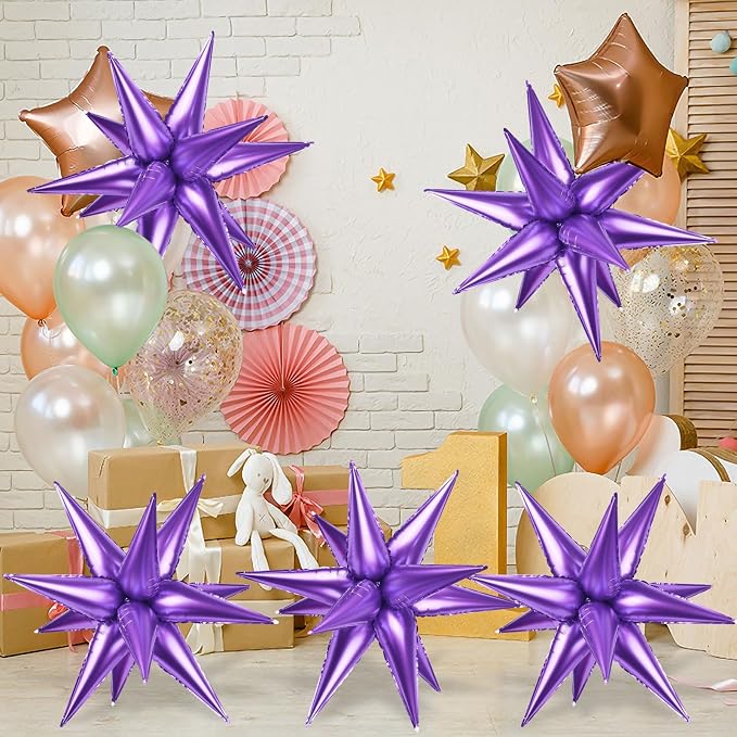 60 Pcs Star Balloons Explosion 12 Point Foil Cone Balloons Magic Balloon Large - Image 2