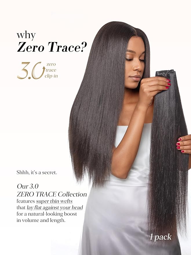 LUVME 0.59mm Zero Trace Invisible Clip in Hair Extensions, Yaki Straight 6 Pcs 100g 24 Inch, 100% Real Human Hair Clip Ins, Wider Wefts for Easy Sectioning and Long Yaki Length for Glam Looks