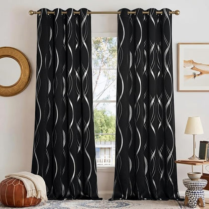NICETOWN Black Out Floral Curtain Panels 84 inches Long by NICETOWN