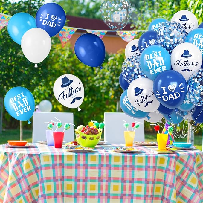 Navy Blue and White Father's Day Balloons, 12 Inch Print I Love Dad Best Dad - Image 7