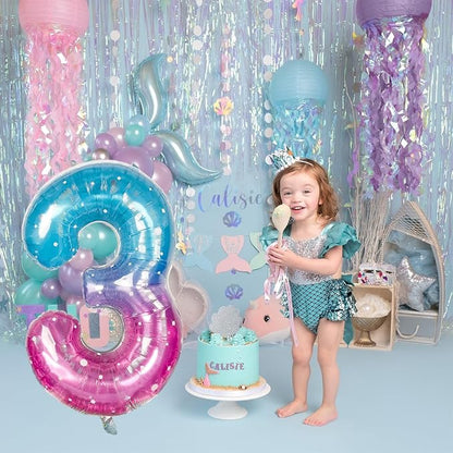 Large Blue Pink Starry 3 Balloons, 40 Inch Giant Mermaid Helium Mylar Foil - Image 4