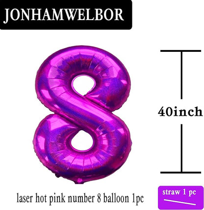 Jonhamwelbor 40 Inch Hot Pink Number 8 Foil Mylar Balloon | Laser, Giant Balloon - Image 2