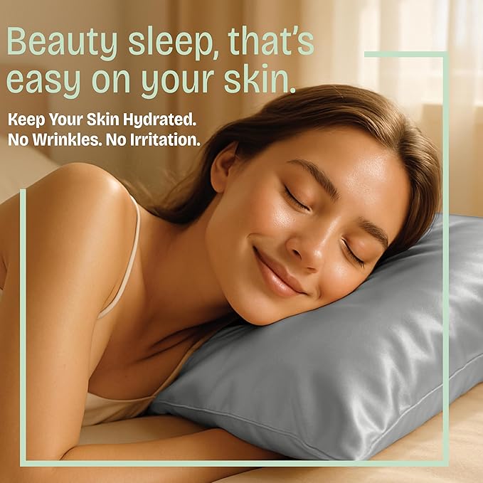 BLISSFORD Satin Pillowcase with Zipper, for Hair and Skin Care, Feels Soft and Cool Like a Silk Pillowcase, Satin Pillow Cases 2 Pack, Slik Pillow Cover, Grey, King Size, Set of 2