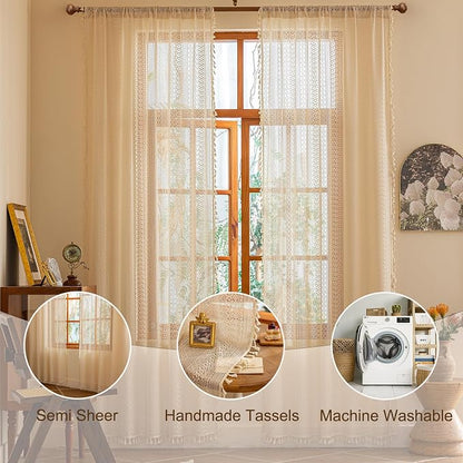 Sutuo Home Beige Boho Lace Curtains 72 inches Long - Image 5