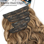 KooKaStyle Hair Extensions Medium Brown mix Caramel Blonde Clip in Synthetic Highlight Hair Extensions Long Wavy 4PCS Thick Hairpieces 20 Inch for Women