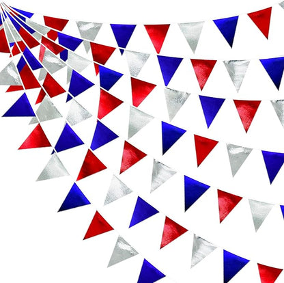Red Blue Silver Party Decorations Metallic Fabric Triangle Pennant Banner Flag by pinkblume