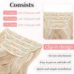 KooKaStyle Clip in Long Wavy Synthetic Hair Extension 20 Inch Pearl Blonde 4PCS Thick Hairpieces Fiber Double Weft Hair for Women