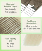 SURNEL Tape in Extensions Human Hair Ombre 8 Ash Brown Fading to 60 Platinum Blonde Tape in Hair Extensions 20 inch 20pcs 50g(#8T60-20)