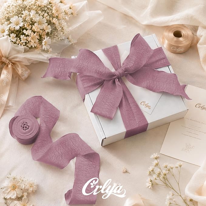 Dusty Pink Ruffle Ribbon, 1-1/2 Inch x 10 Yards Chiffon Silk Ribbons | Crinkle - Image 2