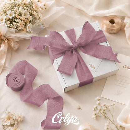 Dusty Pink Ruffle Ribbon, 1-1/2 Inch x 10 Yards Chiffon Silk Ribbons | Crinkle - Image 2