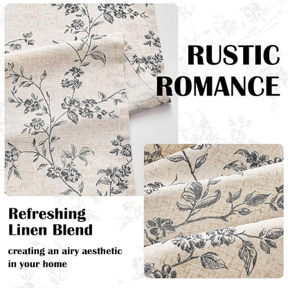 Extra Long Black Vintage Floral Linen Curtains Farmhouse 2 Panels | Elisa Series - Image 5