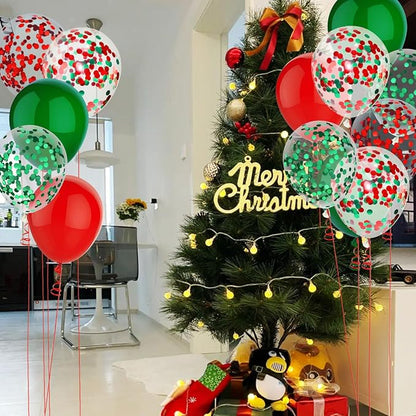 50 Pcs 12 Inch Red and Green Confetti Balloons Christmas Balloons - Image 5