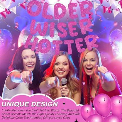 Fulmoon Set of 3 Pre Strung Older Wiser Hotter Glitter Banner Funny Birthday - Image 6